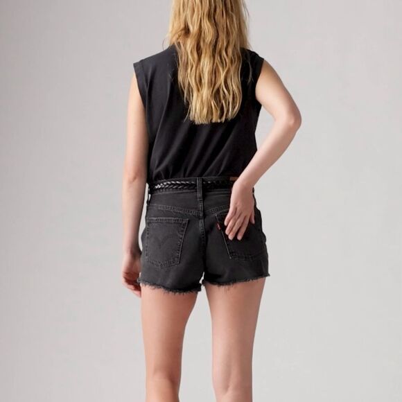 Levi’s 501 Original Fit High Rise Distressed Cutoff Black Denim Shorts - Picture 4 of 14